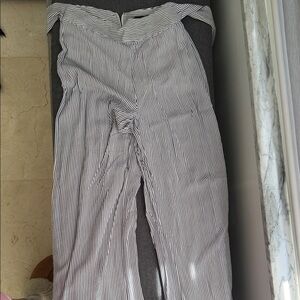 Aqua White and Black Striped Wide-Leg Pants